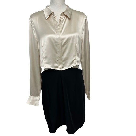 Other Stories Cut Out Mini Shirt Dress Black And White Size 12 NWT Retail $149 - Picture 3 of 8